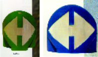 HITO DE VERTICE: Elemento de balizamiento en forma semicilíndrica en su cara frontal, provisto de triángulos simétricamente opuestos, de material retrorreflectante, que indica el punto en el que se separan dos corrientes de tráfico.
